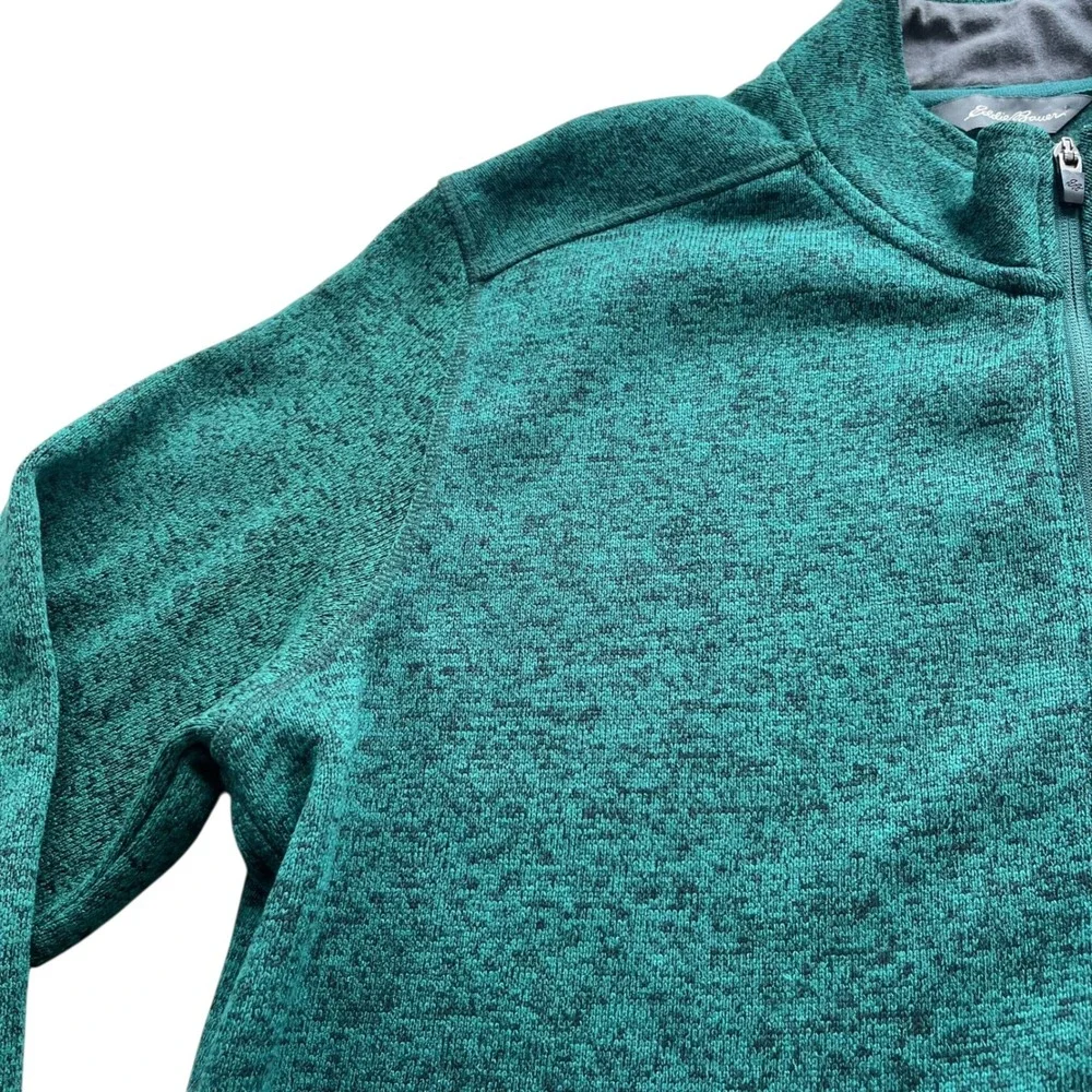 Eddie Bauer Men's XL Green Heathered 1/4 Zip Pullover Fleece Jacket Sweater Cozy
